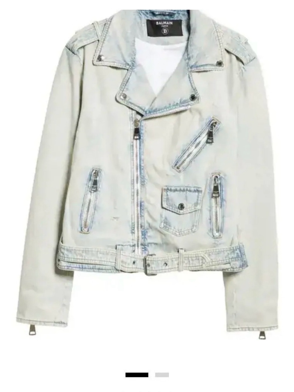 41 BALMAIN NWT 2600.00 UNISEX 52 Faded Denim Moto Jacket